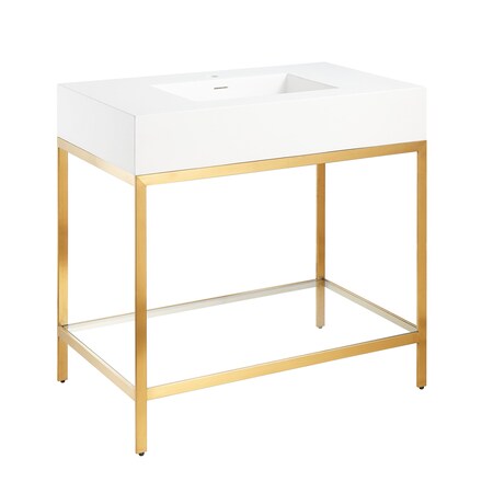 Anzzi 36 in. Console Sink in Brushed Gold with Matte White Counter Top CS-FGC001-BG